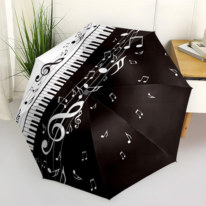 1pc Piano Notes Automatic Folding Umbrella - Compact 8-Rib Design, Durable Plastic & Iron, Lightweight for Outdoor Daily Use087