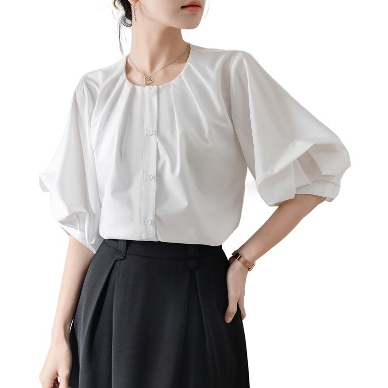 GMXIA Women's Simple Shirt Summer Blouse Commuter Style Medium Sleeve