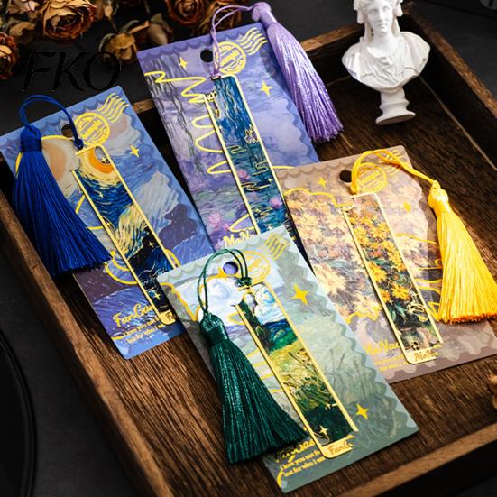Elegant Reading Bookmark Metal Bookmarks with Tassel, Hollow Out Oil Painting Theme Book Decorative Page Mark, Accessory for Lovers, Women, Teachers,