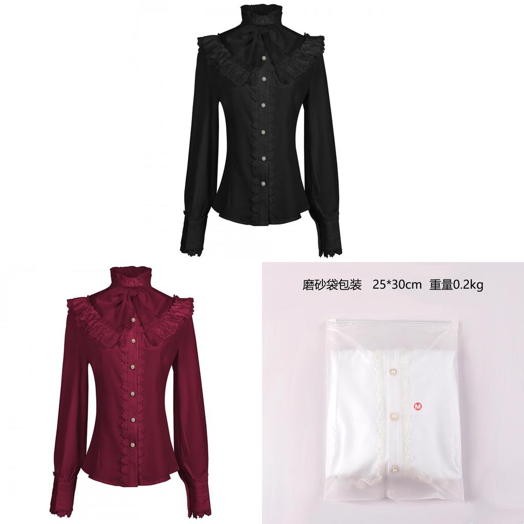 Camicia Gotica Vittoriana da Donna in Tessuto di Lino con Design Arricciato per Cosplay e Spettacoli Teatrali