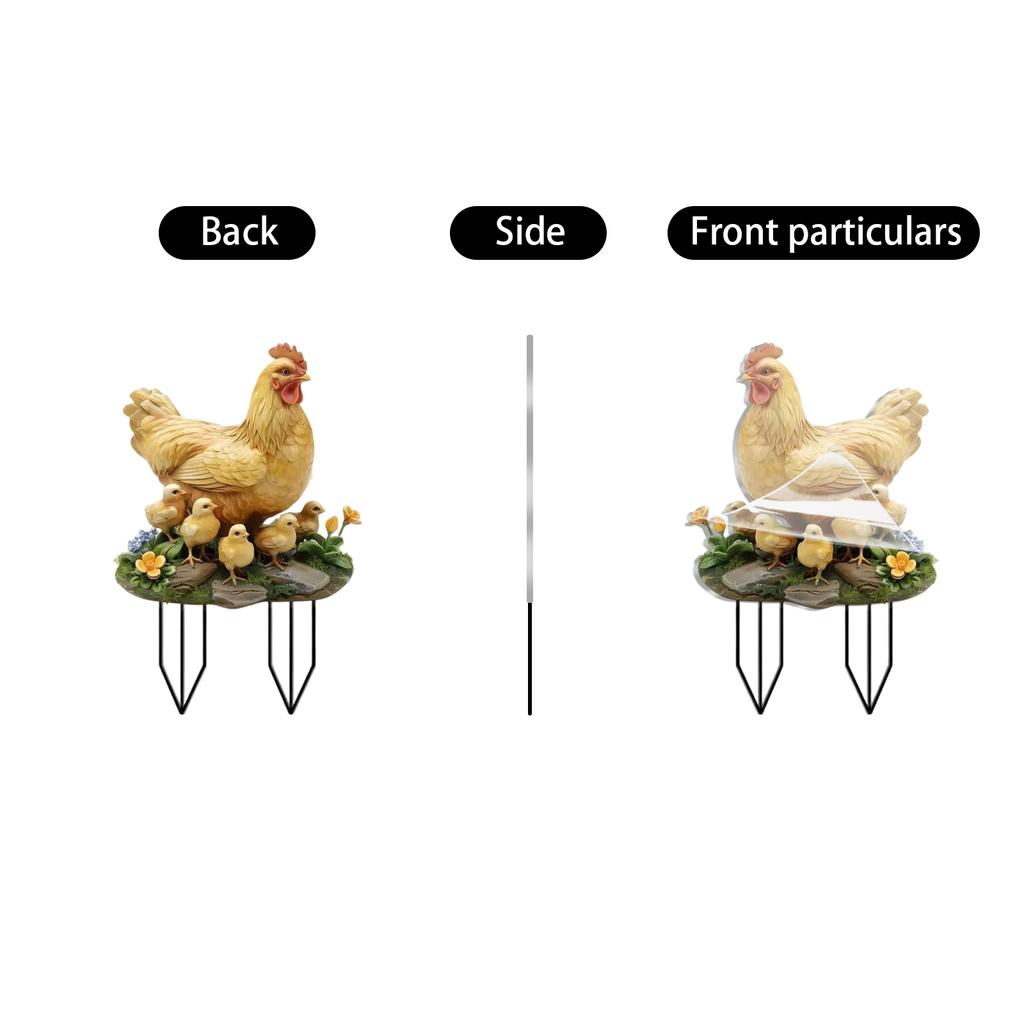 Yellow Hen And Chicks Garden Stake - Outdoor Decorative Acrylic Figurine For Yard, Courtyard, And Landscaping
