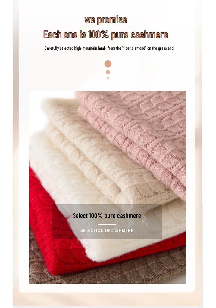 Women's 100% Pure Cashmere Hollow Knit Scarf - Solid Color & Warm