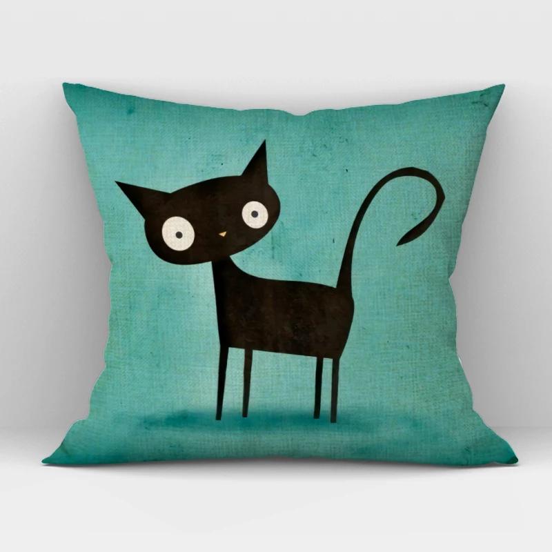Black White Hand Painting Cat Cushion Cover Nordic Decoration Design Pillow Cover for Home Sofa Decor Cute Throw Pillow Case