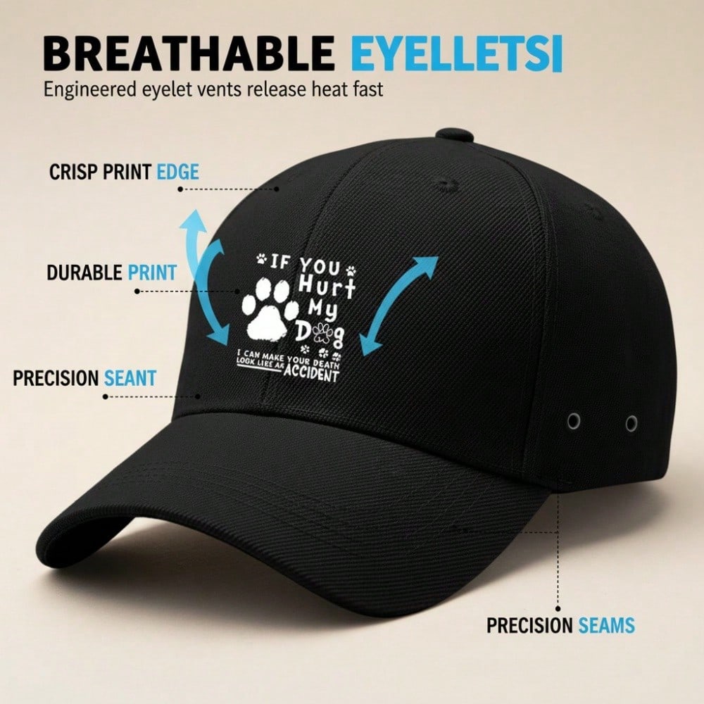 [Dog Lover Baseball Cap] If You Hurt My Dog Print Adjustable Unisex Polyester Breathable Lightweight Curved Brim Casual Daily Wear Hat - Dad Hat