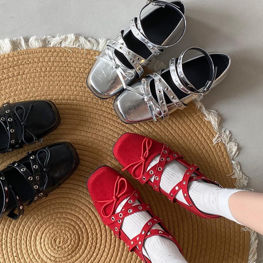 Red flat bottom shallow mouth single shoes women's summer skirt inner height increase Mary Jane shoes