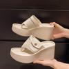 Spice girl wedge heel pocket flip-flops women's 2025 new summer thick-bottomed muffin outer wear toe heightening cool slippers