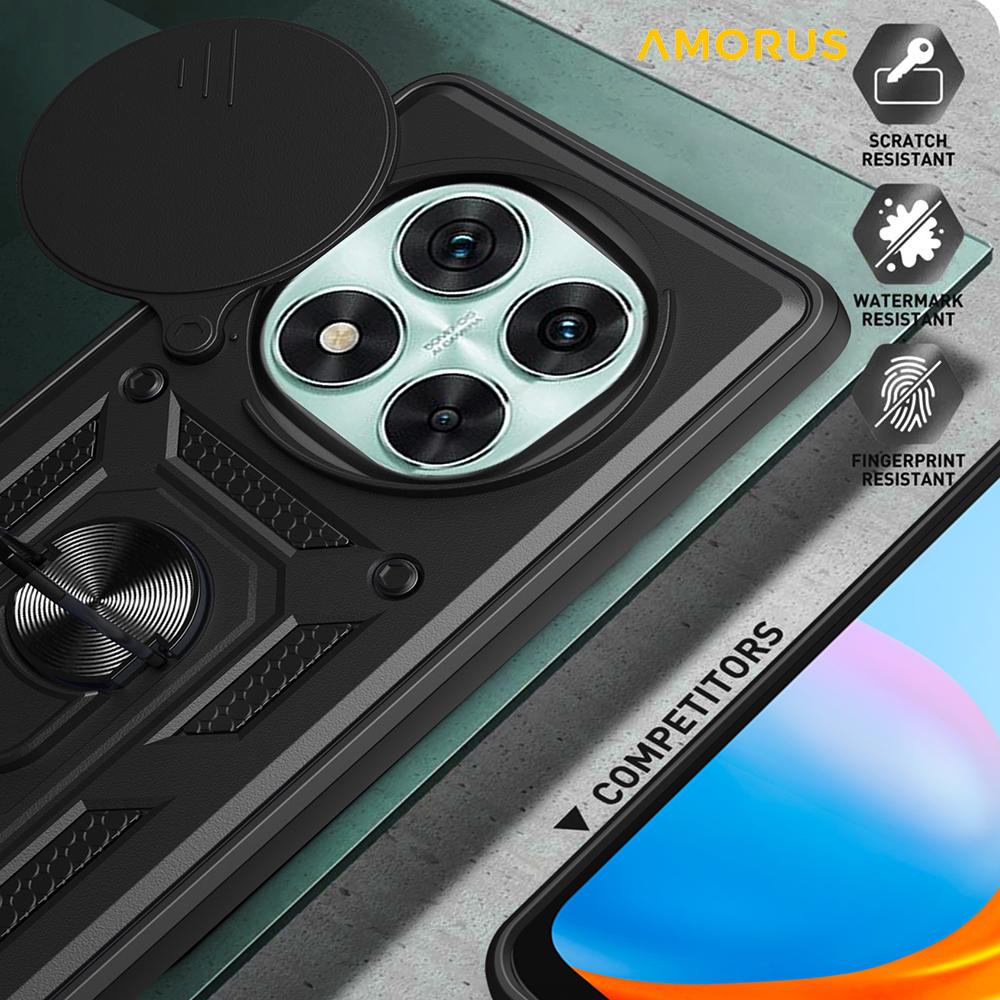 AMORUS For Xiaomi Redmi Note 14 Pro 5G/Poco X7 5G Case Kickstand PC+TPU Phone Cover with Camera Lens Slider