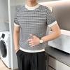 Basic Striped Short Sleeve Pullovers Men's Contrasting Colors Summer Korean Fashion Casual Knitted T-shirts