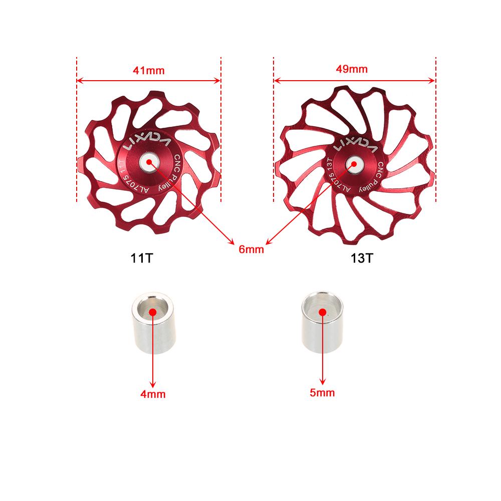 Lixada MTB Road Bike Ceramic Pulley 7075 Aluminum Alloy Rear Derailleur 13T Guide Cycling Ceramics