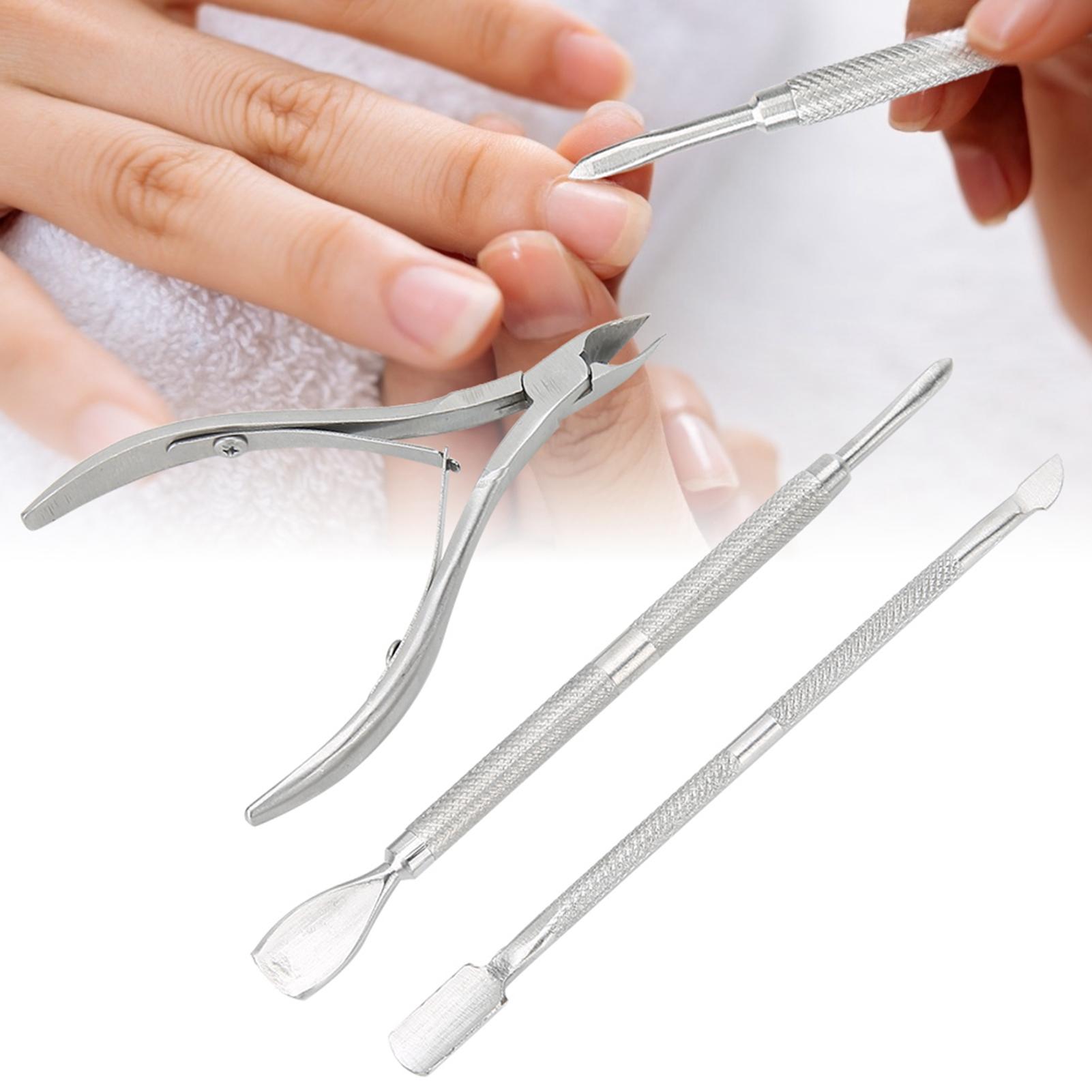 

3pcs Stainless Steel Cuticle Nippers Dead Skin Removal Steel Pusher Manicure Tool Set