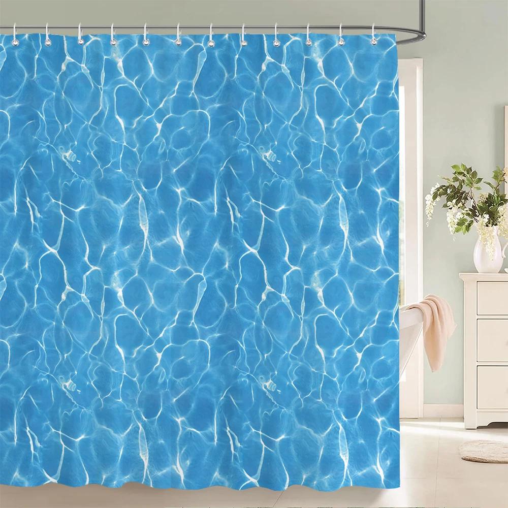 1 pc Blue minimalist art water ripple printing polyester material shower curtain waterproof fabric, bathroom partition curtain