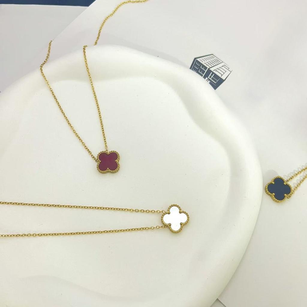 Colar Trevo de Quatro Folhas 15mm Mulheres 18k Corrente Dupla Face para Clavícula Pingente da Sorte Joias Aço Titânio