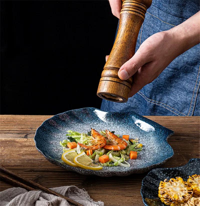 Japonský keramický talíř s mušlemi, příborový tácek, domácí restaurace, grilovací špíz, servírovací talíř na sushi, sada nádobí, sada talířů