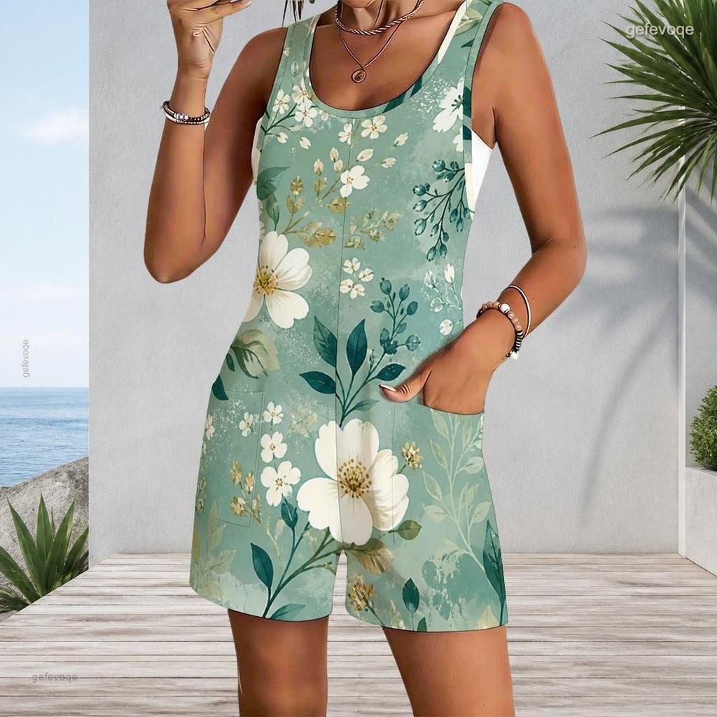 Patch Pocket Tank Romper Plus Size For Women