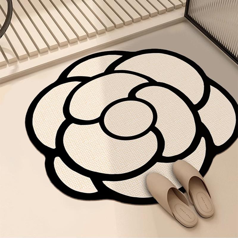 Flower Pattern Absorbent Bathroom Mat Non-slip Quick-drying Soft Diatom Mud Carpet for Home Decoration