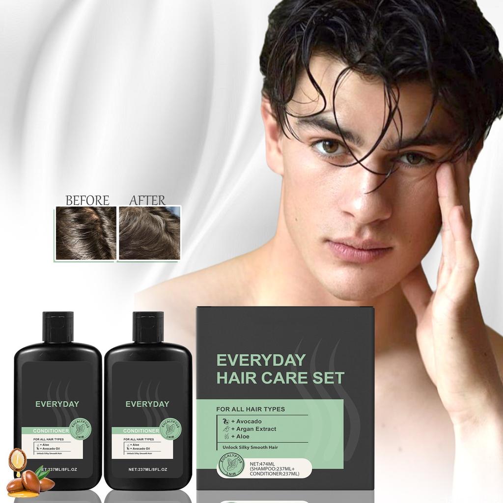 Men's Daily Shampoo & Conditioner Set Strong Healthy Hair Moisturizing & Smoothing Hair Care Kit 237ML+237ML