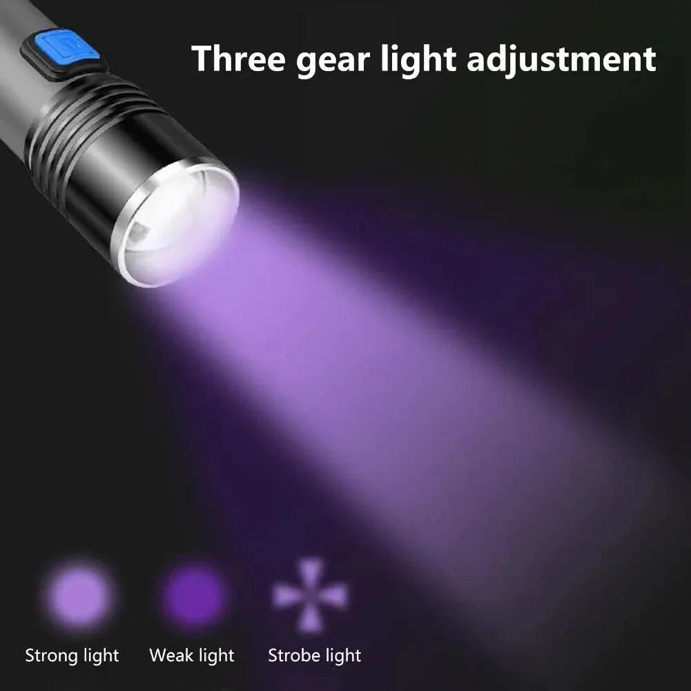 395nm UV Flashlight Black Light,USB Rechargeable Portable Mini Ultraviolet Torch for Pet Urine Stains Detection,Scorpion Hunting