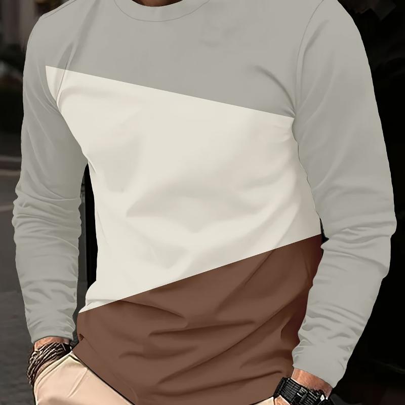 Mens T Shirt Stylish Striped 3D Print Long Sleeve Spring Fall Casual Vintage Round Neck Outdoor Sports T-Shirt for Men Daily Top