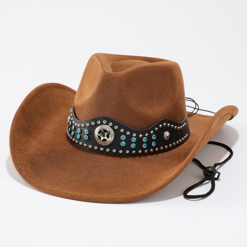 Ethnic style top hat, western cowboy hat, Tibetan performance hat, woolen middle edge, European and American retro woolen hat