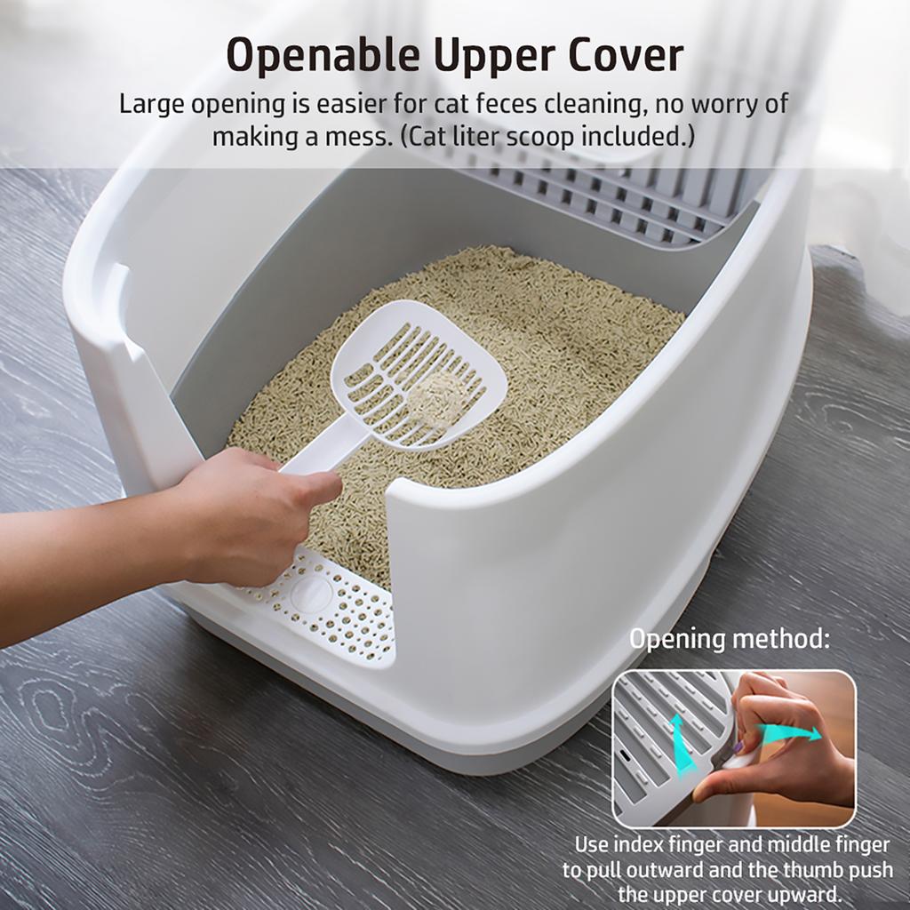 Large Fully Enclosed Cat Litter Box Front Entry Top Exit Cat Potty Toilet with Lid Litter Scoop