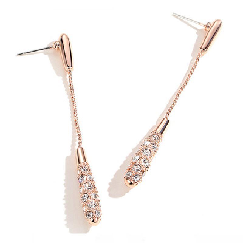 1Pair Personality Earrings Female Fashion And Elegant Long Drop-Shaped Alloy Earrings Rose Gold Earrings