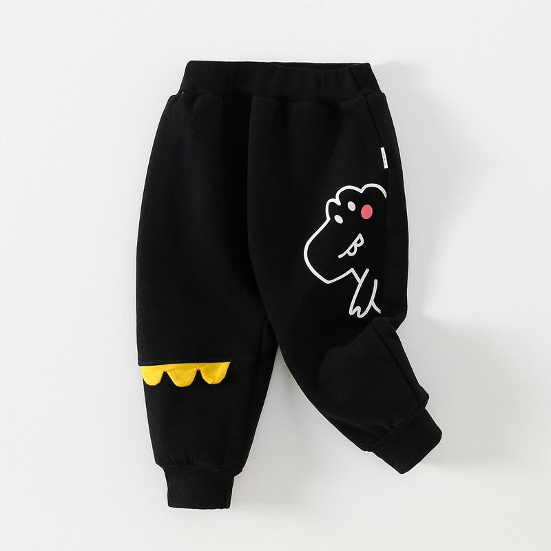 Cartoon Fleece-Lined Toddler Pants: Boys' One-Piece, Thick for Winter, Casual & Warm