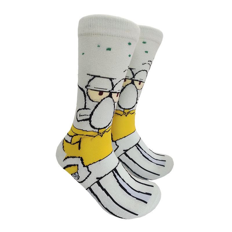 SpongeBob Cartoon Anime Mid-Calf Cotton Socks - Trendy European and American Style