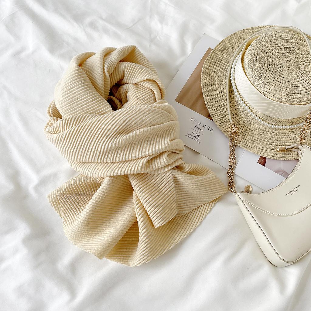 Wholesale Solid Color Scarf Winter Versatile Cashmere Scarf Fashion Pleated Warm Long Scarf Shawl Scarf Wholesale