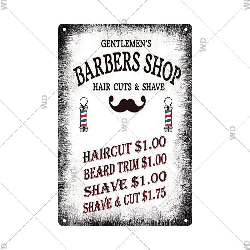 Classic Barber Shop Vintage Tin Signs Decorative Metal Plaque Metal Retro Wall Plates Salon Haircut and Shave Poster Wall Decor
