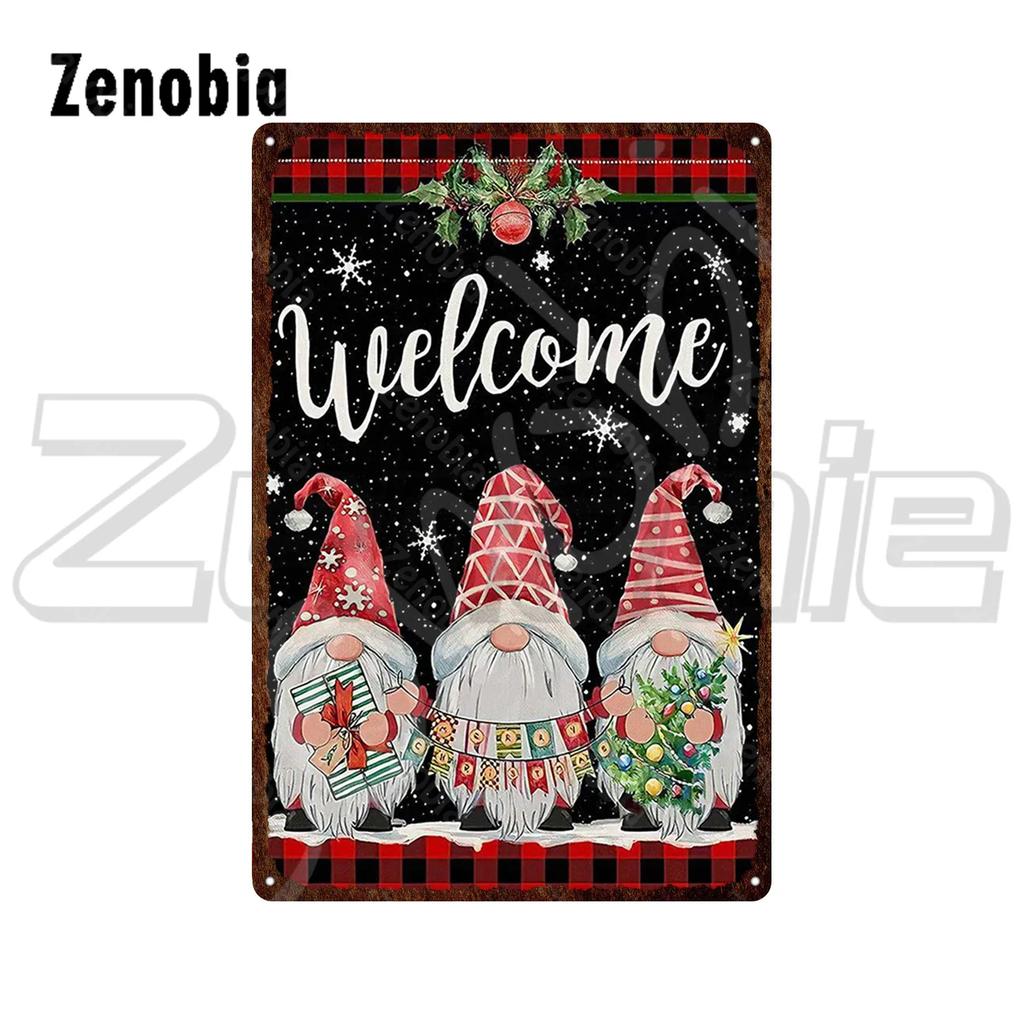 Christmas Metal Sign Santa Claus and Snowman Vintage Tin Sign Metal Plate Holiday Merry Christmas New Year Home Wall Decoration