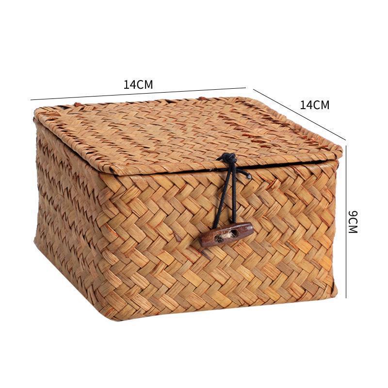 Прямоугольная корзина для хранения закусок из плетеной морской лозы и бамбука Flip Lid
