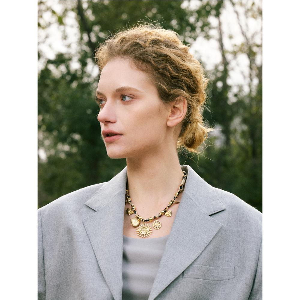 Yhpup Popular Stainless Steel Leopard Polyester Sun Flower Heart Insect Drop Collar Necklace PVD Plated Fashion Jewelry Gift