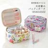 Floral Vanity Pouch with Large Cute and Includes Brush Portable and Made in LC Nicola Pink Women's Capacity, Stylish, Pocket, Travel-Friendly, Japan,