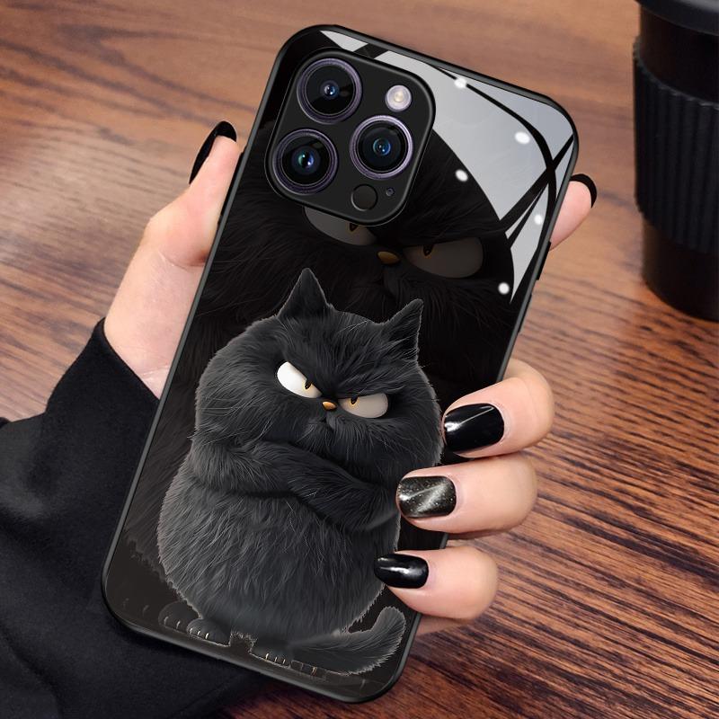 Cool Black Cat Pattern Glass Material Phone Case For iPhone 17 16 15 14 Pro Max 13 12 11 Pro 17 Air 16E 7 8 Plus XR XS X Cover