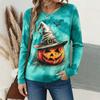 Autumn and Winter Ladies Halloween 3D Printed Crew Neck Long Sleeve T-Shirt