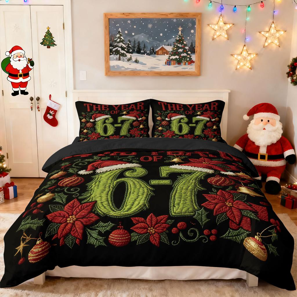 Bed Three-Piece Set Green Hair Monster Hand Pillow Cover Quilt Cover Digital Printing Bedding