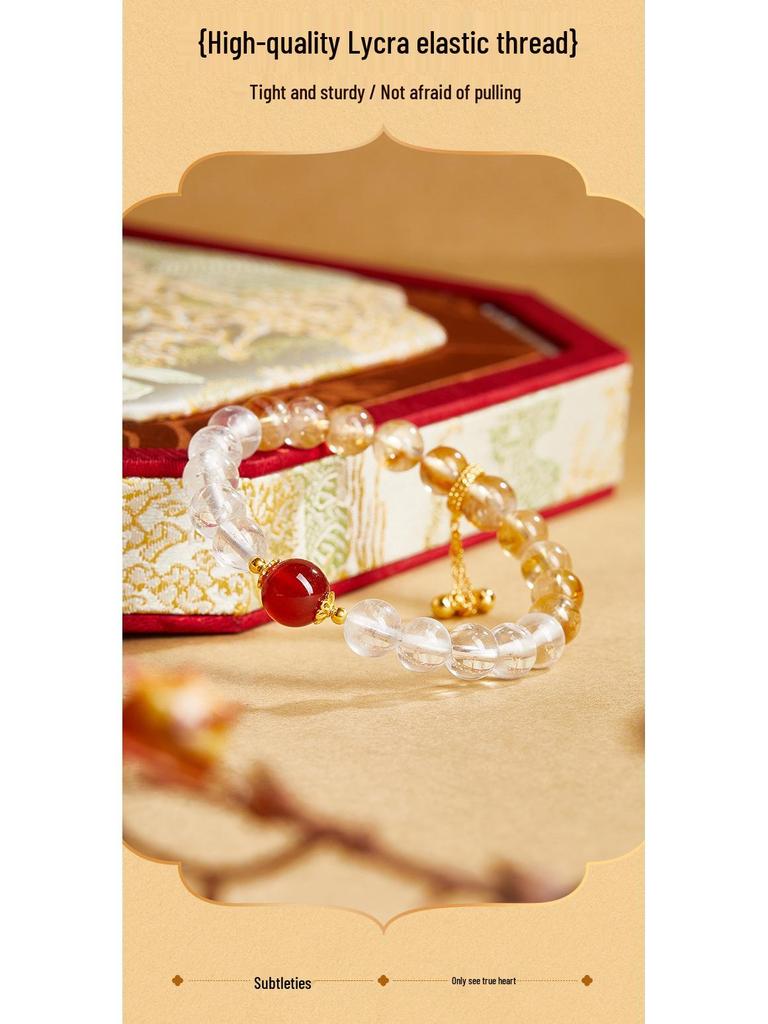 S925 Sterling Silver White Crystal, Red Agate & Yellow Phantom Quartz Women's Bracelet - Attract Love & Elegance