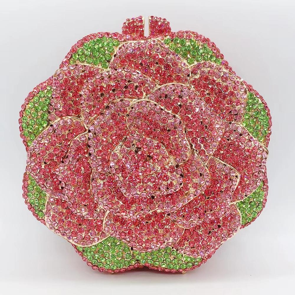 Green Pink Floral Crystal Evening Clutch Bag Women’s Diamond Wedding Bridal Purses And Handbags Bling Party WhiteFlower Ba
