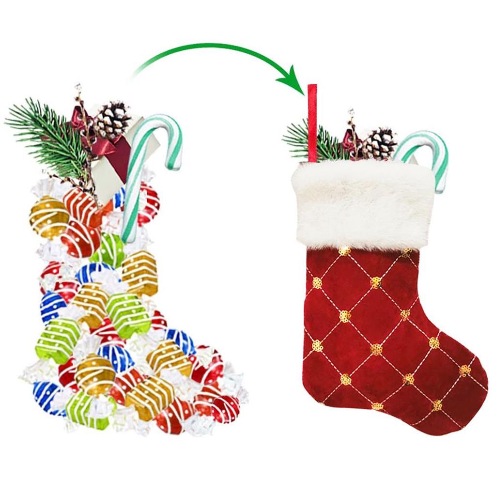 Christmas Stockings Sequin with Lanyard Non-fading Gift Candy Bag Tear-resistant Hanging Pendant Household Fireplace