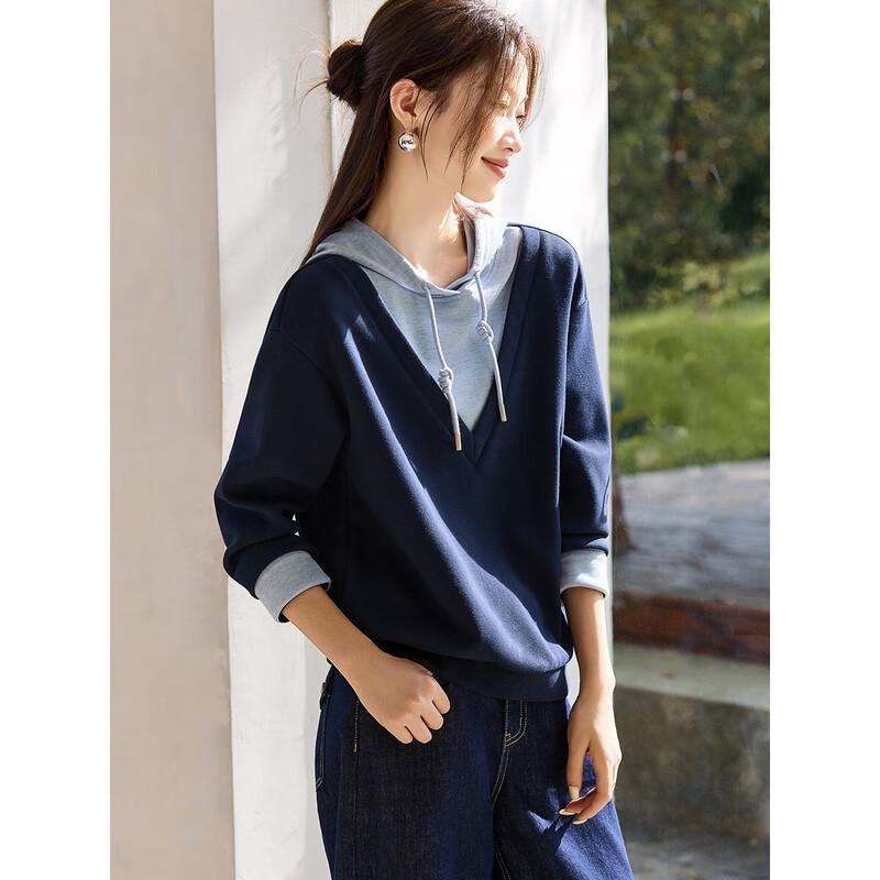 

Women s Color-block Hooded Loose Sweatshirt XL