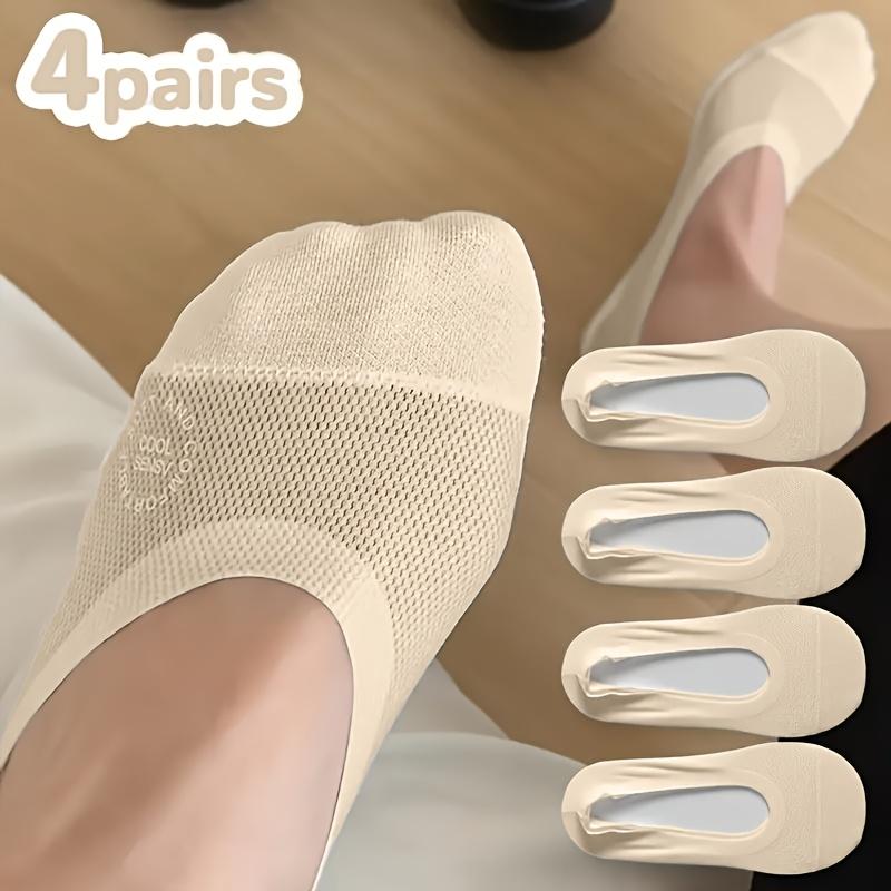 

4 Pairs of Apricot Breathable Mesh Comfortable Cute Solid Color Women S Short Socks Invisible Socks One-size