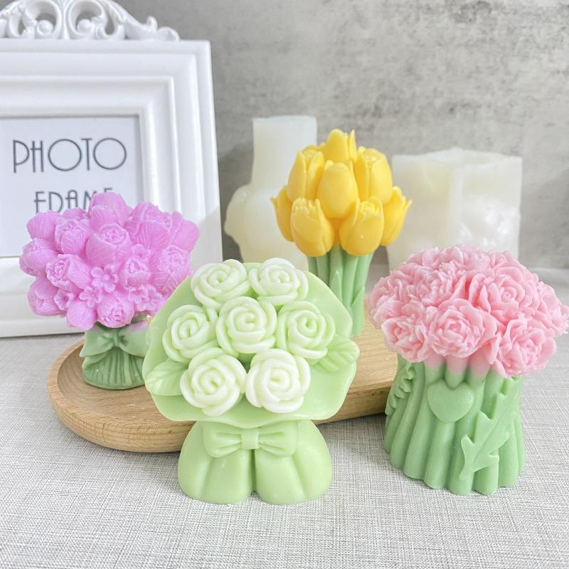 Tulip Bouquet Silicone Mold Diy Flowers Aroma Candle Molds Candle Making Supply Valentine'S Day Gift