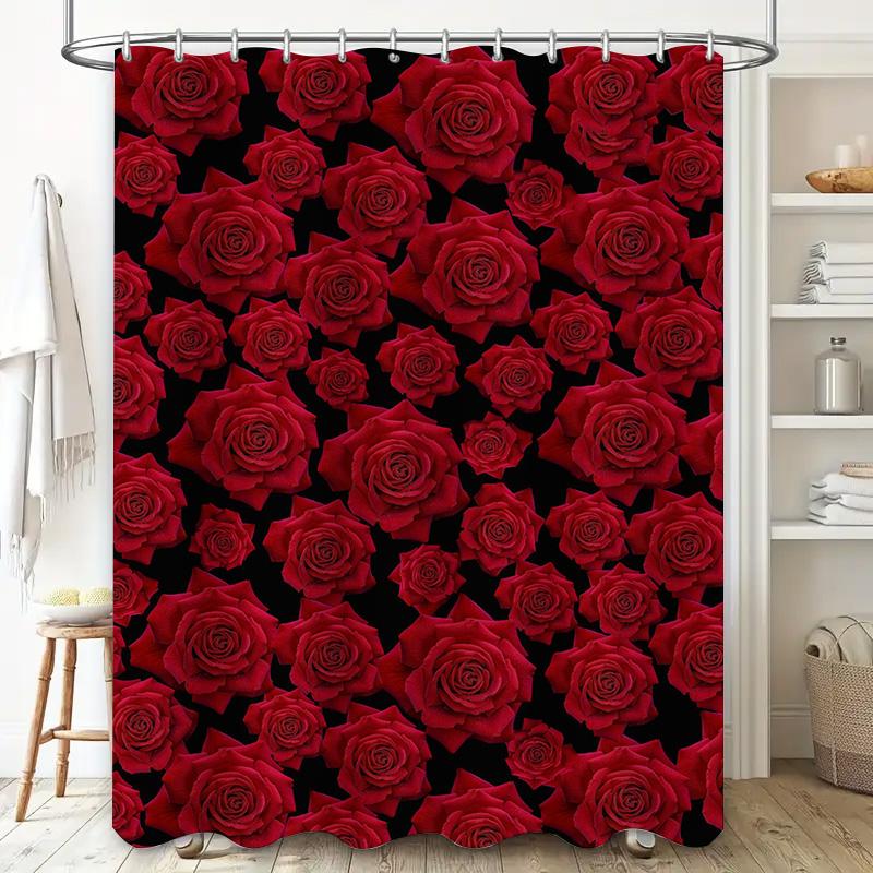 Luxurious Red Rose Print Shower Curtain Waterproof Decorative Home Decoration For Bathroom