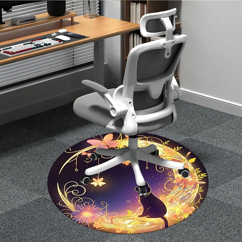 

1pc Whimsical Moonlit Garden Office Round Area Rug, Indoor Mat Suitable ForOffice, Under Office Chairs Bedroom Living Room Home Decor, Room Deco T034 80cm by 80cm