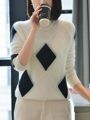 Damen Kaschmirpullover Qinghe Cashmere 30% Kaschmir 70% Wolle Herbst und Winter Kaschmirpullover Weich und Warm