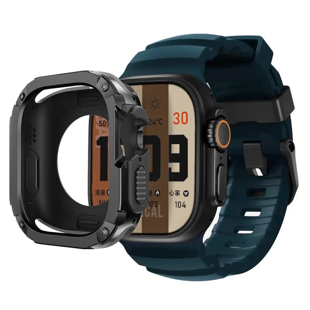 Band+Case for Apple Watch Ultra 2 49mm 44 45 46mm Sport Silicone Strap TPU+PC Cover iWatch Series10/8/7/SE/6/5 Protector Bumper