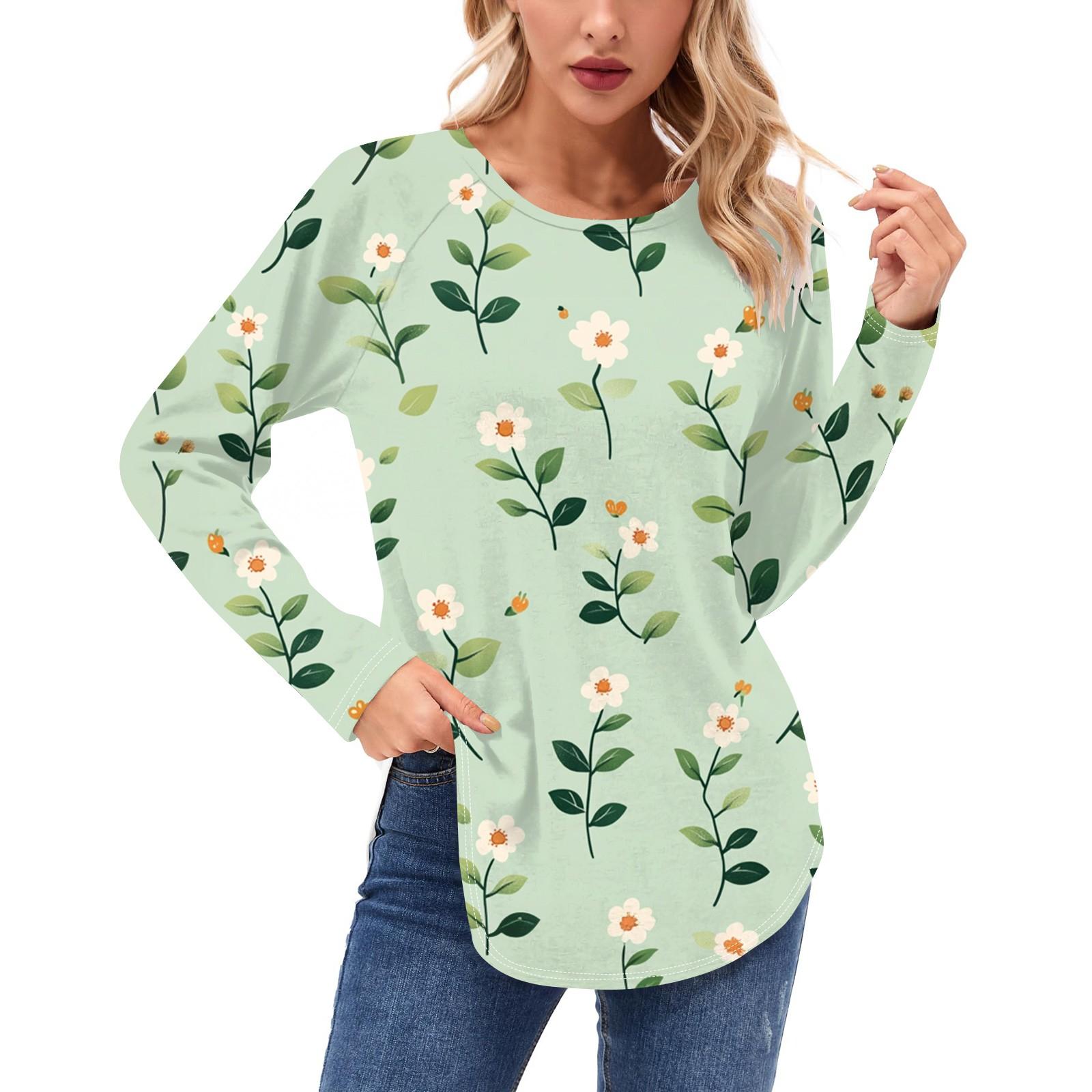 

Женские рубашки с длинным рукавом, повседневные модные туники, топы с круглым вырезом, базовая свободная футболка M