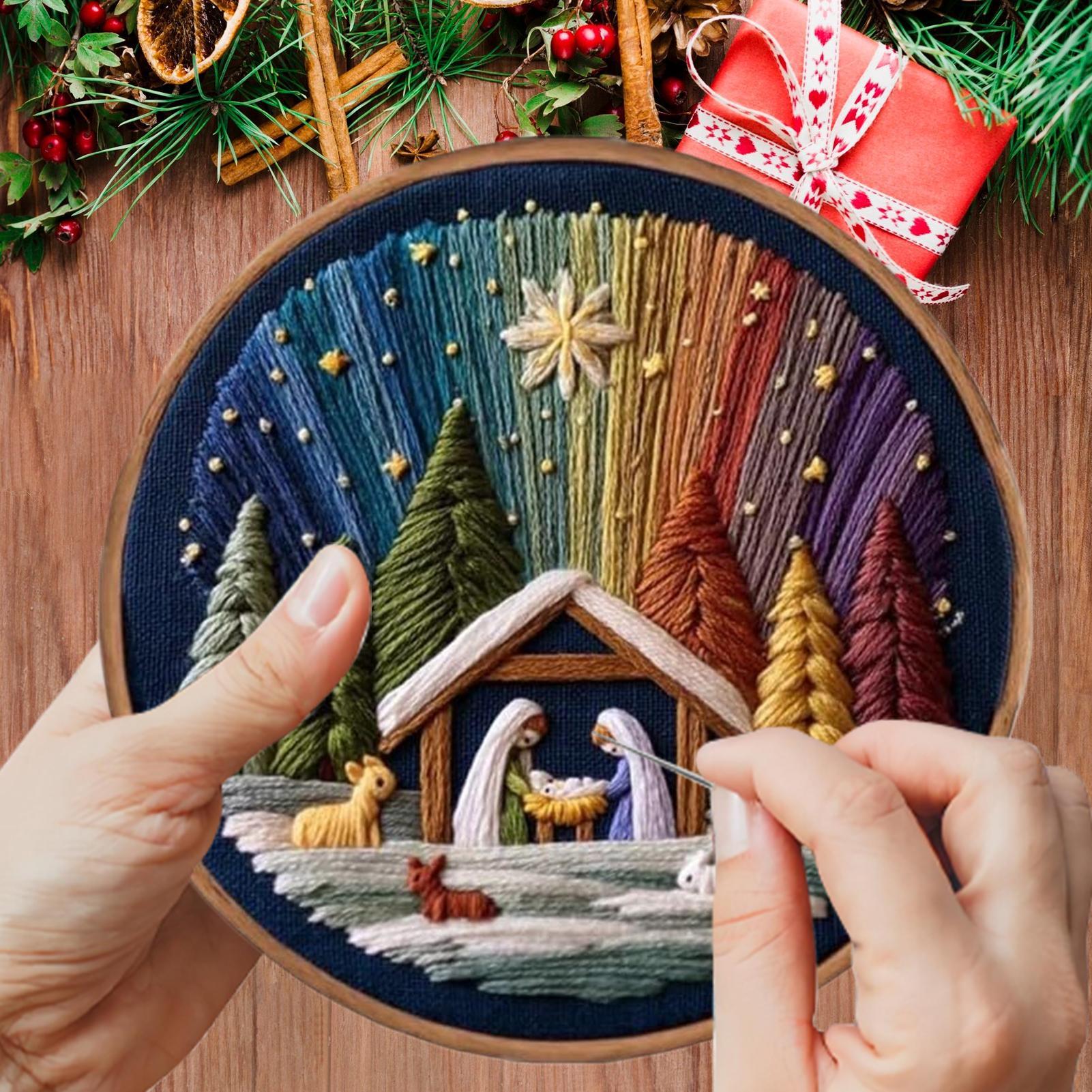 Christmas Embroidery Kits For Beginners Christmas Nativity Scene Needlework Stamped Embroidery Beginners Kit For Women Girls China Mainland