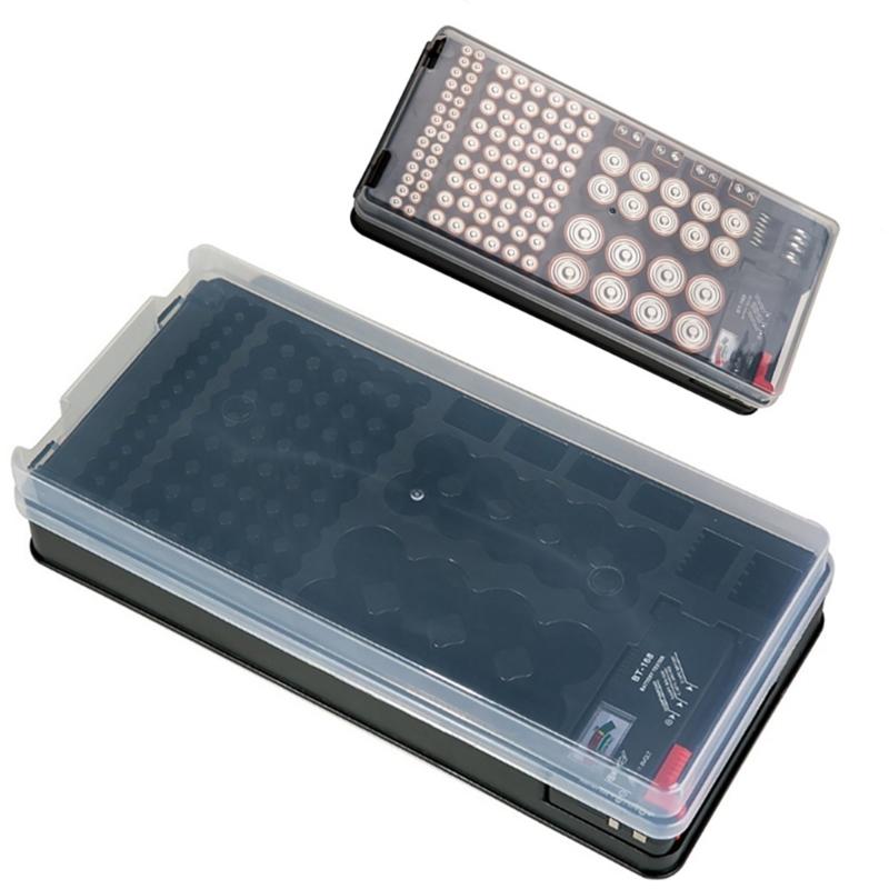 Battery Storage Box Featuring Integrated Power Tester Adjustable Partitions 116 Grid Transparent Cover
