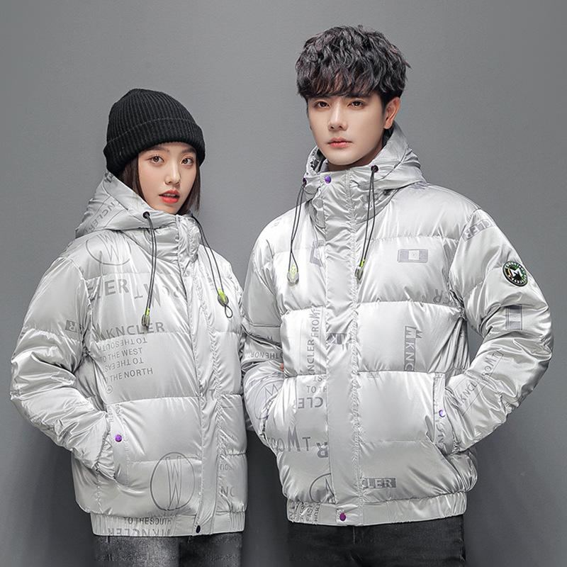Abrigo de plumón de pato blanco de invierno para hombres y mujeres Pareja con capucha Nuevo abrigo corto para hombres Cara brillante A prueba de viento Versión coreana Tendencia